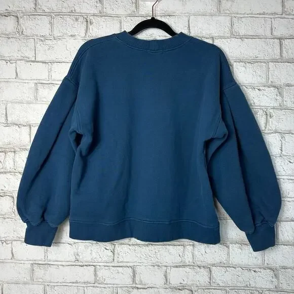 Ann Mashburn Sweatshirt Carmina Top Puff Sleeve Crew Neck Fleece Cotton Blue M